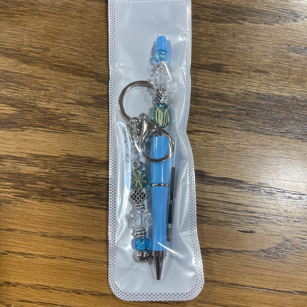 Decorated Multi Color Ink Pen + Refill & Matching Key Chain Beaded Handmade NEW‎